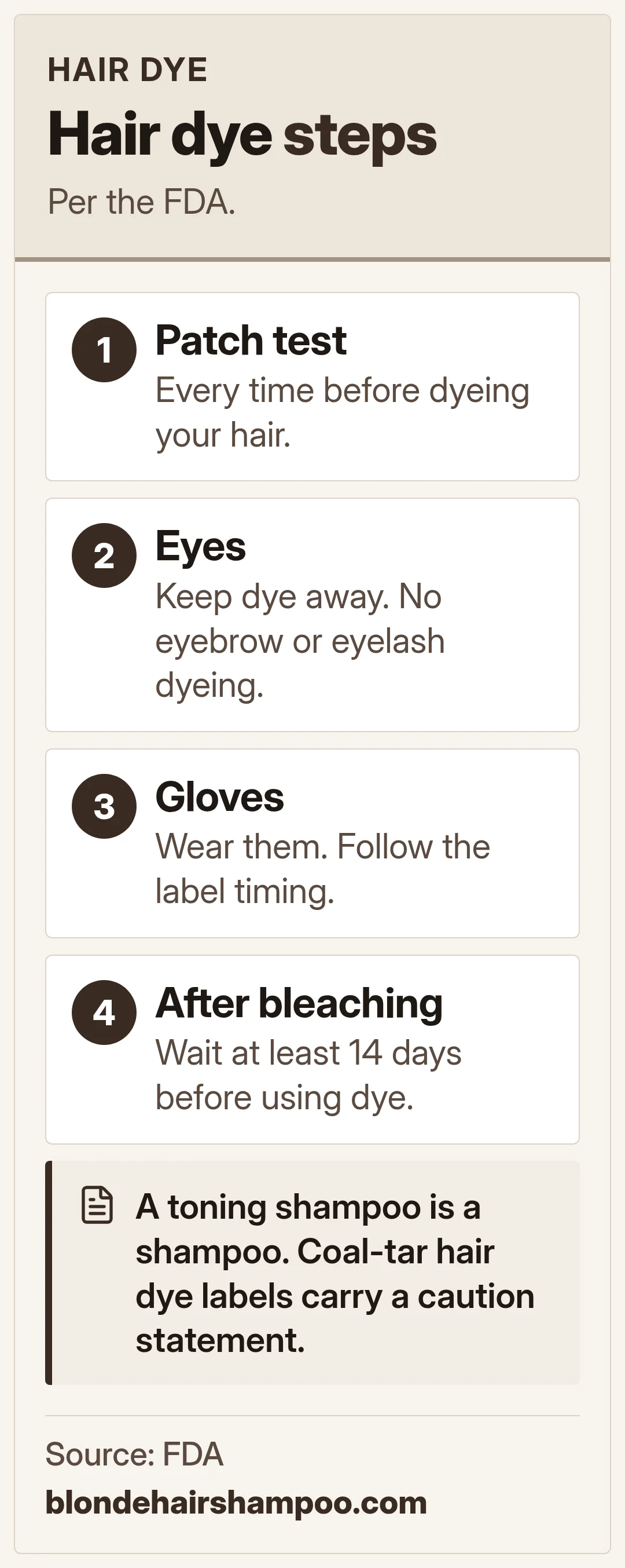 Hair dye steps. Per the FDA.